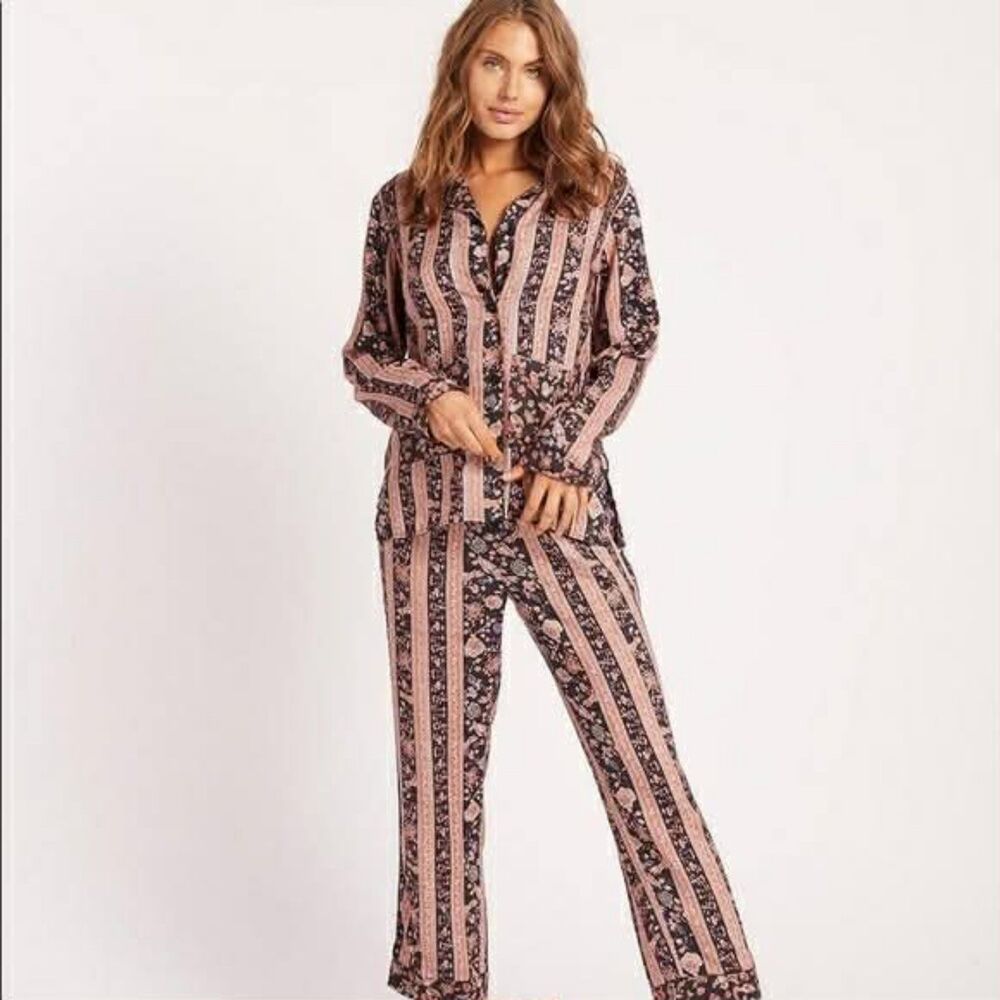 Cleobella Floral Striped Button Up Fall Pajamas, size XS